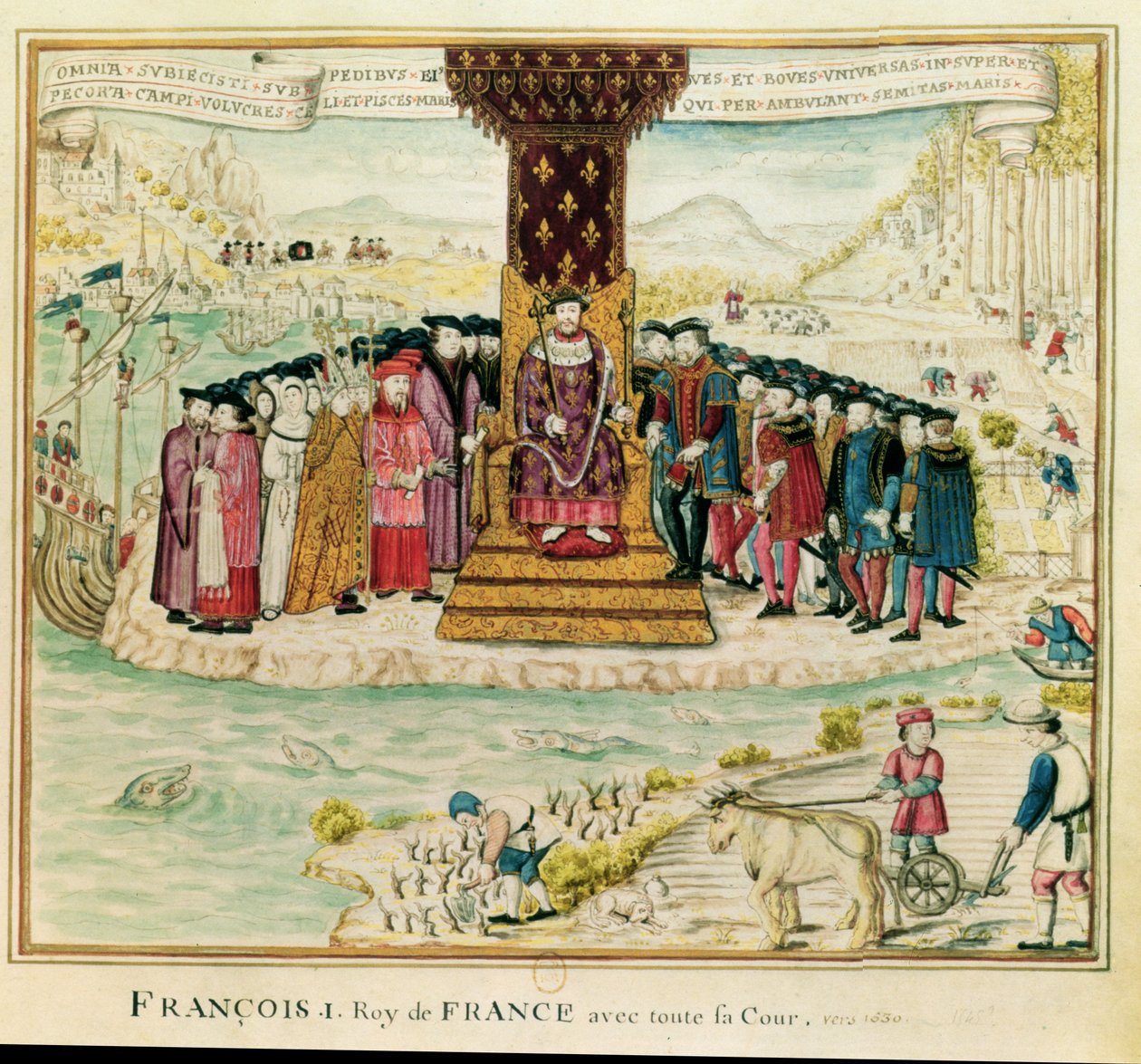 I. Francis (1494-1547) sarayıyla çevrili, c.1630 (kağıt üzerinde wc) by French School