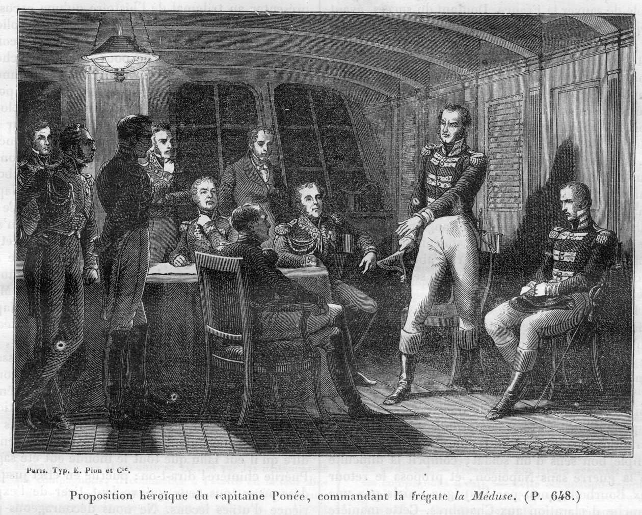 La Meduse, Napolyon fidele komutanı Francois Ponee II (1775-1863), imparatora tek başına savaşmasını teklif ediyor Le Bellerophon - “Konsolosluğun tarihini izleyen imparatorluğun tarihi”nde Adolphe Thiers -1879 - özel koleksiyon by French School