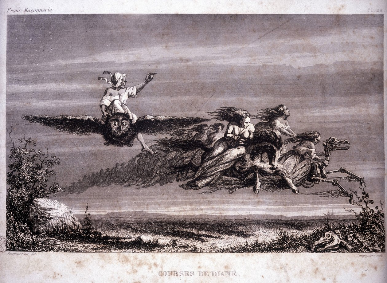 Freemaking: Diane'in yarışları. F.-TB Clavel'in ““Masonluğun ve Eski ve Modern Gizli Derneklerin Pitoresk Tarihi”nden gravür. Pagnere, editör. 1843. by French School