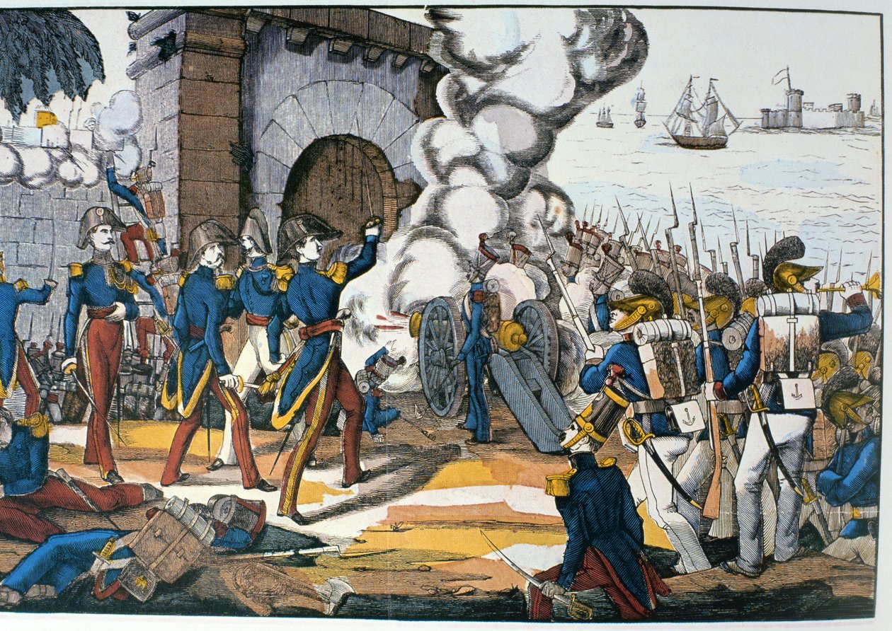 1838 Pasta Savaşı sırasında Meksika'nın San Juan de Ulua kalesine Fransız saldırısı by French School
