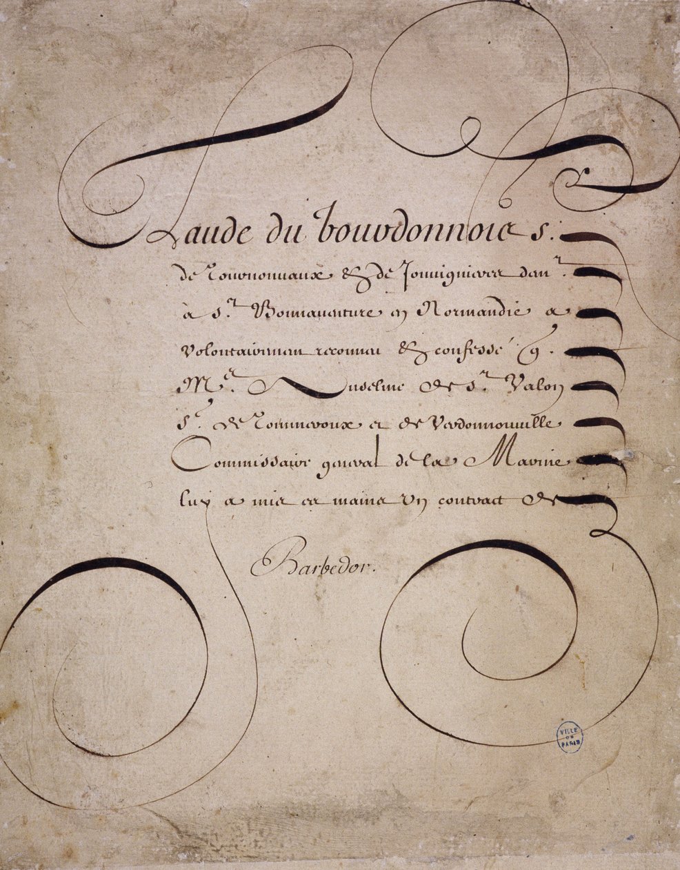 Fransız kaligrafisi: Louis Barbedor tarafından 1640 civarında hesap odasından mektup. by French School