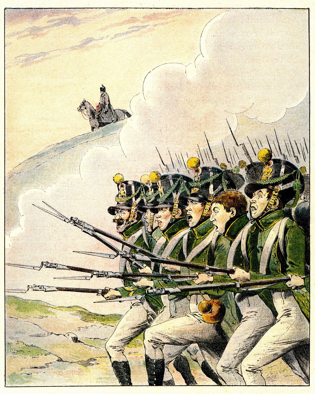 Waterloo Savaşı sırasında Fransız askerleri (renkli taş) by French School
