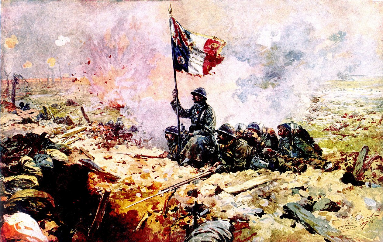 Somme 1916 savaşı sırasında Fransız askerleri (resim) by French School