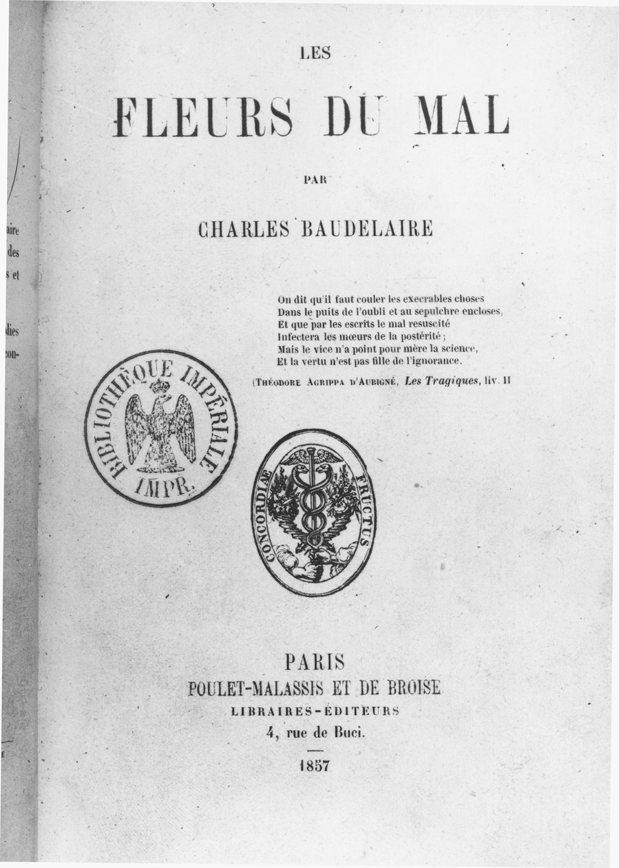 Poulet-Malassis et de Broise tarafından yayınlanan Charles Baudelaire (1821-67) tarafından Les Fleurs du mal