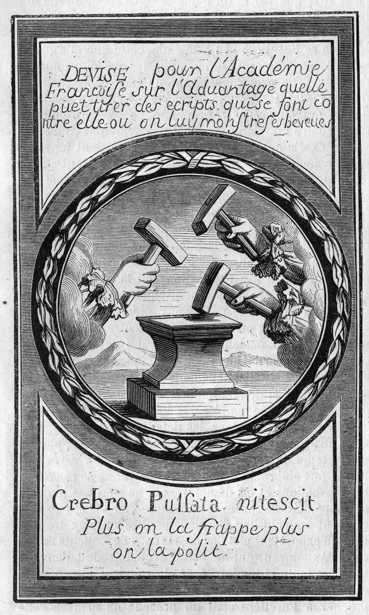 Antoine Furetiere (1619-1688) tarafından Fransız Akademisine karşı “Factums”un cephesi. 1860 yılına ait gravür. by French School