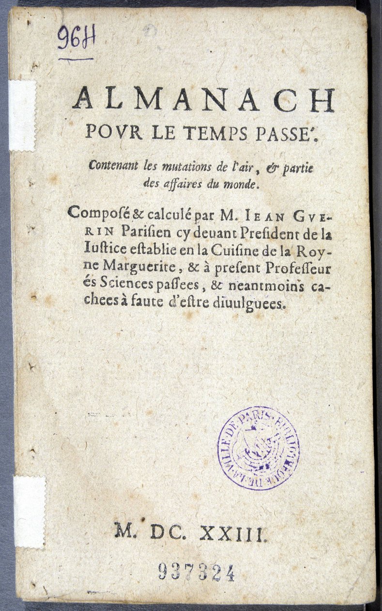 Jean Guerin'in “Almanach pour le temps passé” kitabının ön yüzü by French School