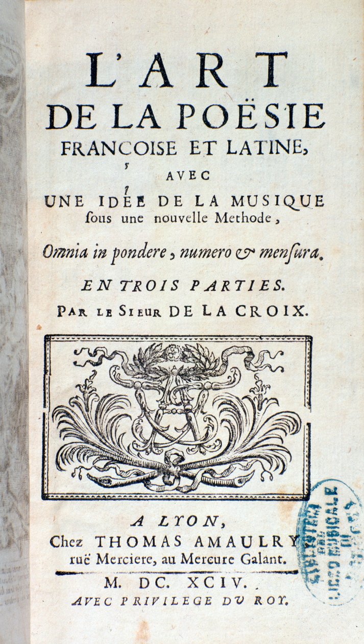 Pherotee La Croix tarafından yeni bir yöntem altında müzik fikri ile Fransız ve Latin şiir sanatının cephesi by French School