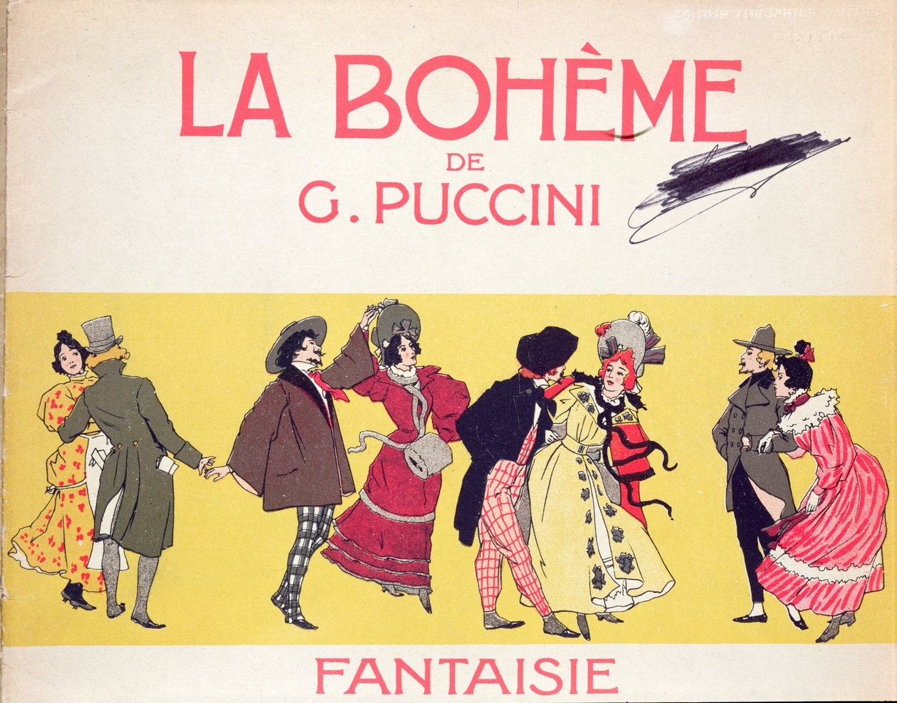 Yirminci yüzyılın başlarında Puccini tarafından yazılan La Boheme için puan cetvelinin ön yüzü by French School