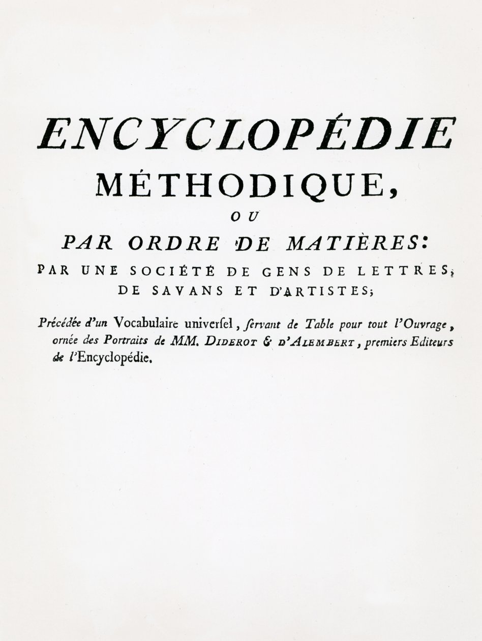 Denis Diderot ve Jean Le Rond DAlembert tarafından düzenlenen, Order of Subject Matter ile Methodical Encyclopedia