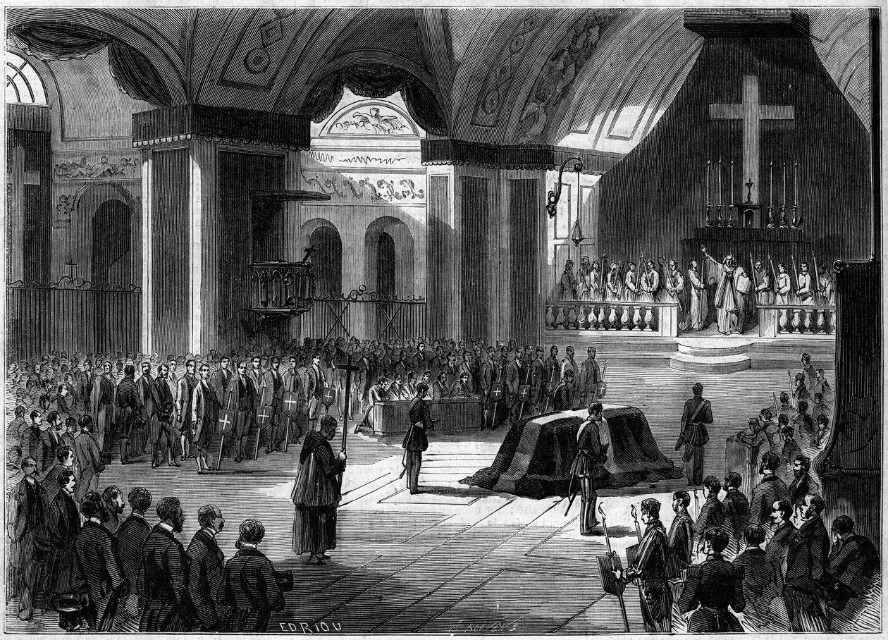 Cavour Kontunun Cenazesi, Torino, 7 Haziran 1861: Tören sırasında Melekler Madonna kilisesinin iç görünümü. 22 Haziran 1861 tarihli “” Le Monde Illustré”” n°219