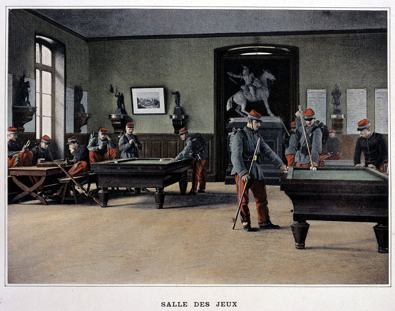 Oyun odası: bilardo oynayan askerler ve - "Album militaire" de - piyade by French School