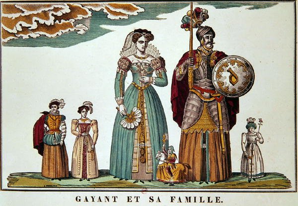 Gayant ve ailesi, Imagerie de Lille (renkli taş) by French School