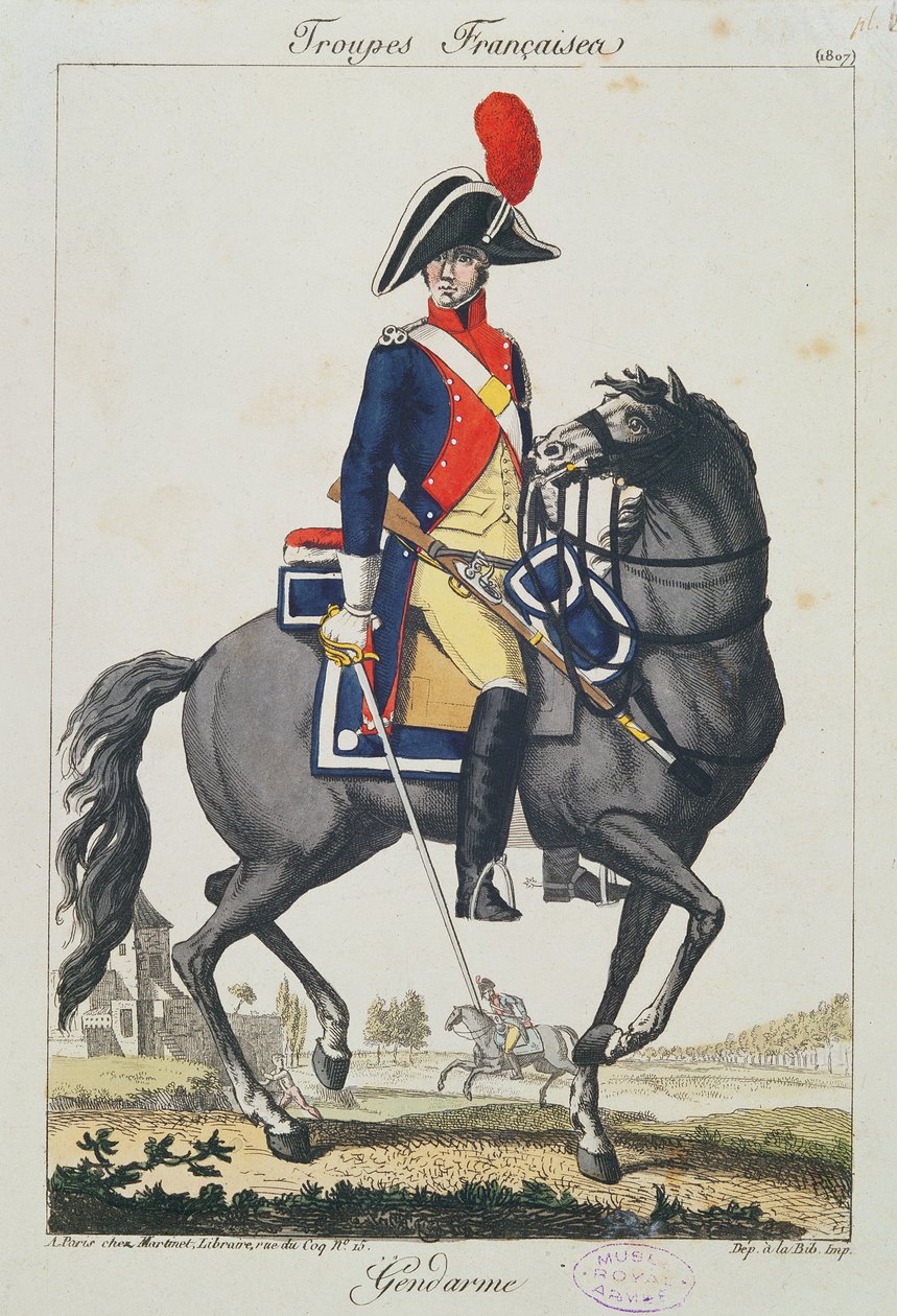 Ata binmiş jandarma, 1807 (renkli gravür) by French School