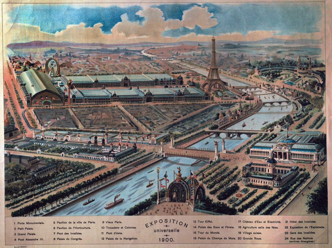 Paris Evrensel Sergisinin genel görünümü. 1900 gravürü. Musee Carnavalet. by French School