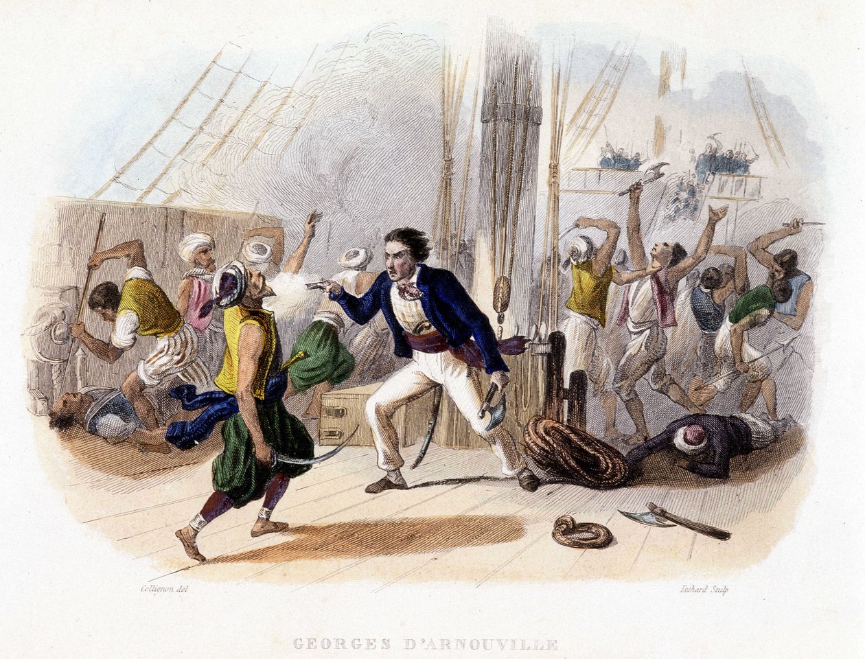 Georges d'Arnouville ve Basra Körfezi korsanları - “” Dünya çapında yolculuklar ve ünlü gemi enkazları”nda, Paris, Administration de Librairie, cilt VI by French School