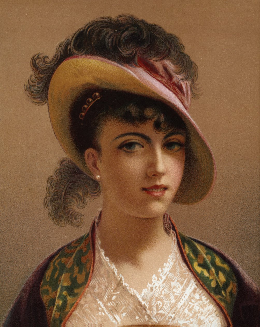 Pembe şapkalı kız (chromolitho) by French School