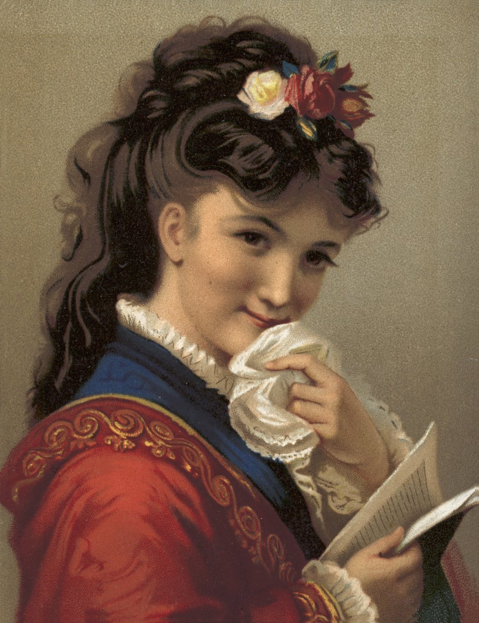 Gülen kız (chromolitho) by French School