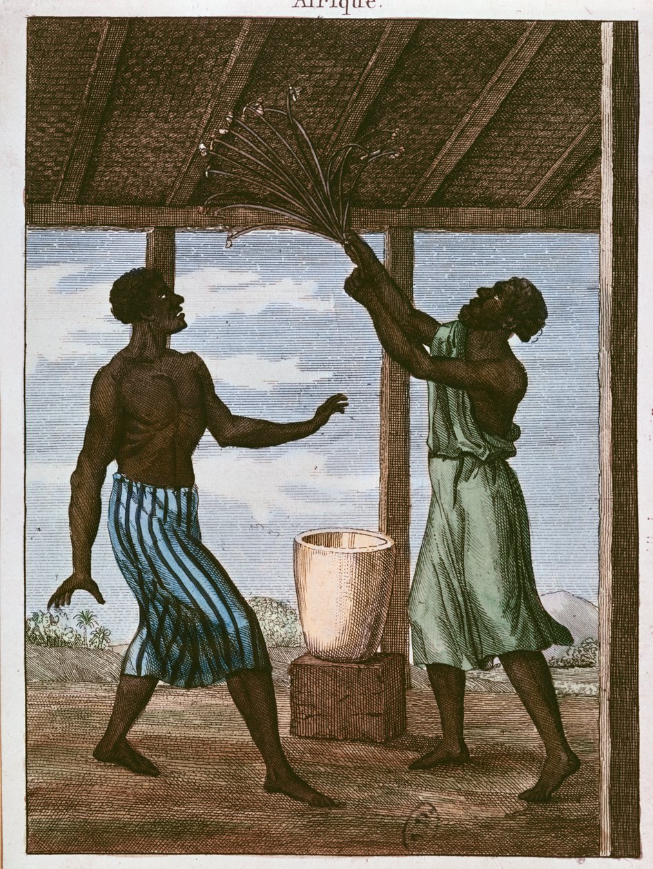 Gold Coast siyahı kaderine danışıyor, 1812 (renkli gravür) by French School