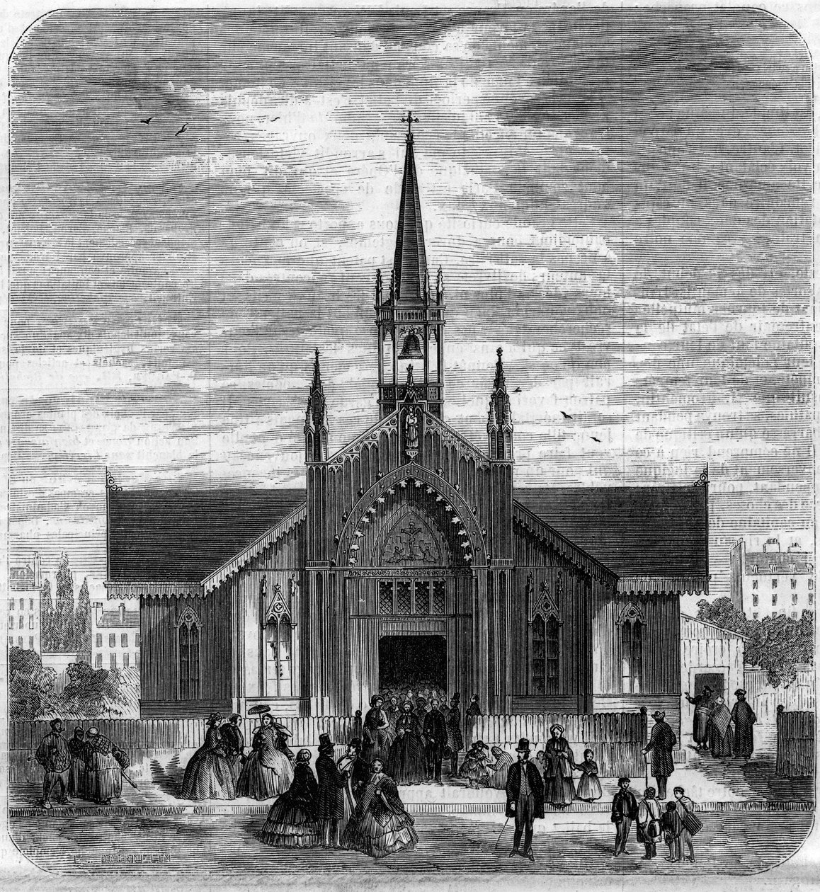 Gotik mimari: Sainte Marie des Champs, Paris kilisesinin cephesinin görünümü by French School