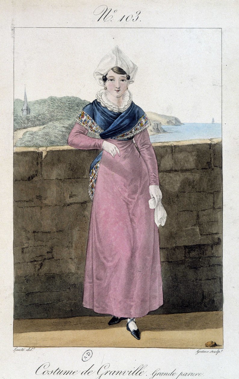 Granville kadın kostümü - gravür by French School