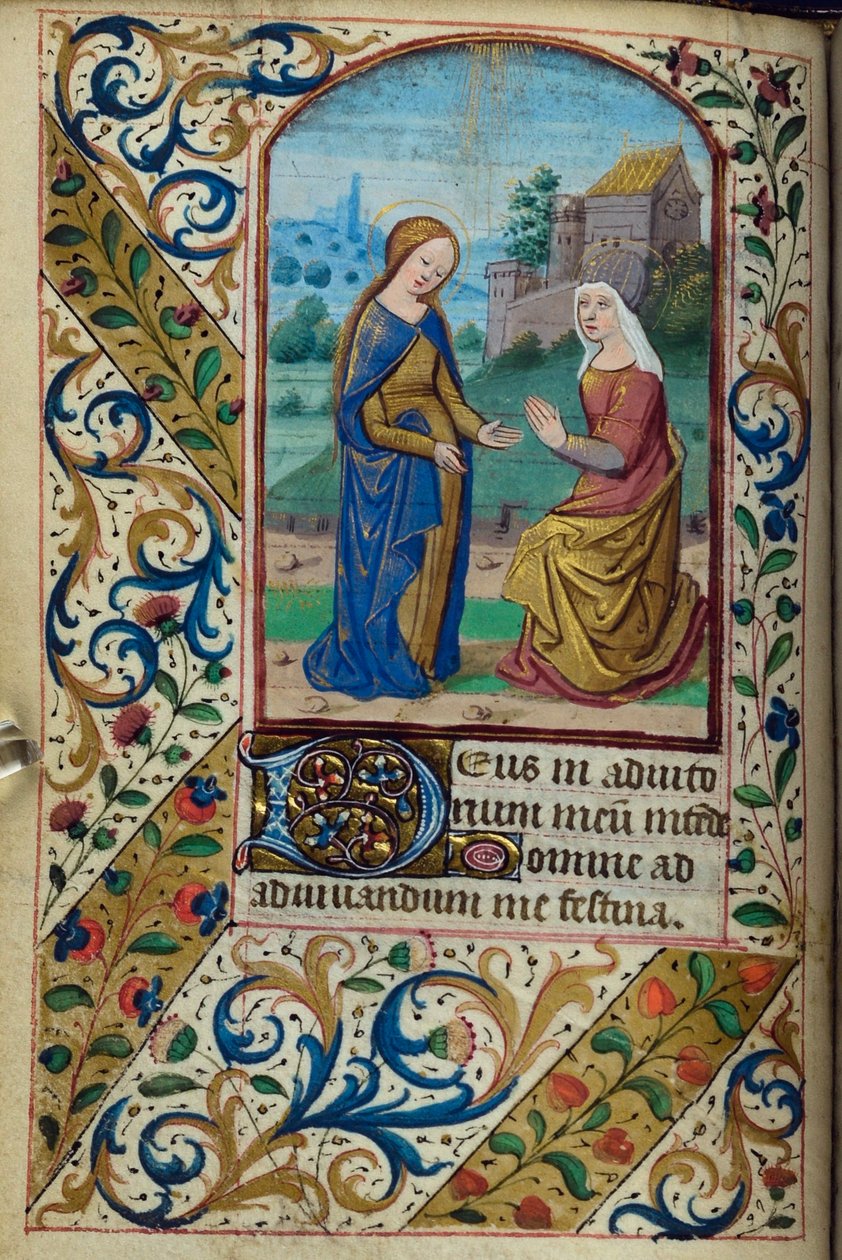 H/L-3-3 fol. 46v The Visitation, Book of Hours, Use of Paris, 15. yüzyıl ortası by French School