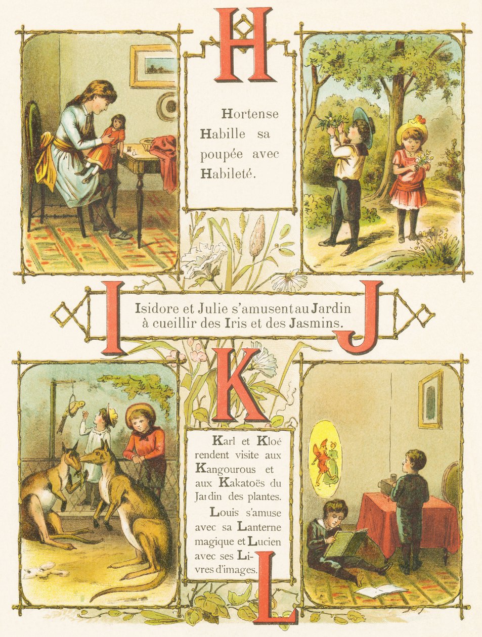 H I J K L: Beceri, Bahçe, İris, Yasemin, Kanguru, Kakato, Sihirli Fener, Resimli kitaplar by French School