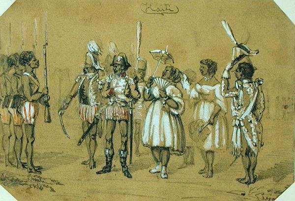 Haiti, c.1840 (kağıt üzerine kurşun kalem ve sulu boya) by French School