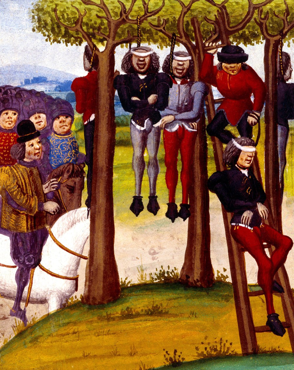1422'de köylülerin asılması, 'Monstrelet Günlükleri'nden bir örnek by French School