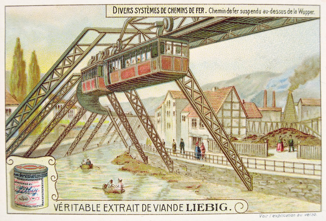 Wupper nehrinde asılı tren, Veritable Extrait de Viande Liebig için promosyon reklam kartı by French School