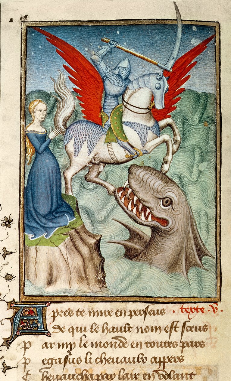 Harl 4431 f. 98v Andromeda, canavardan Pegasus