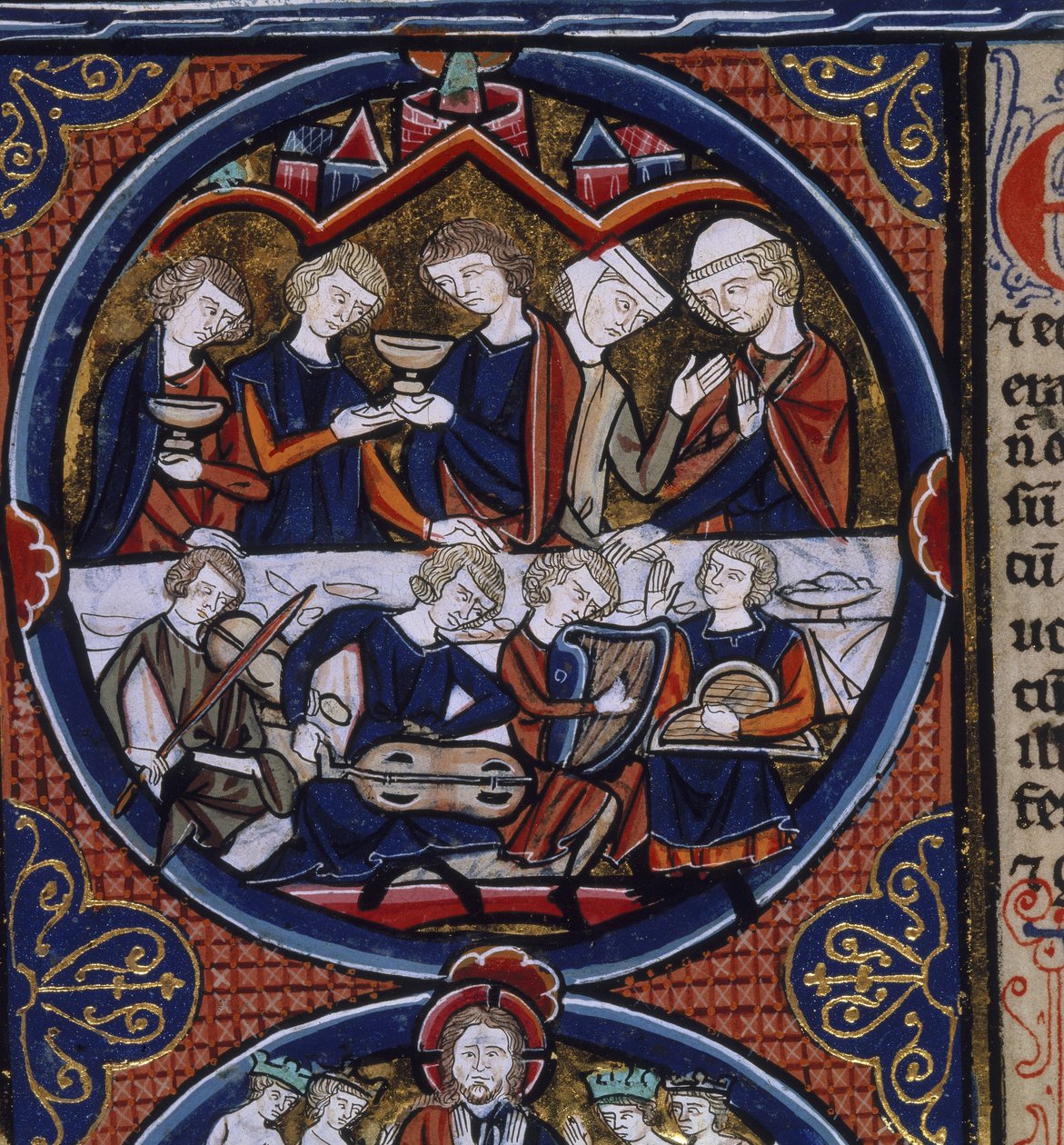 Harley 1527 fol.36v Müzisyenler ile Ziyafet, 