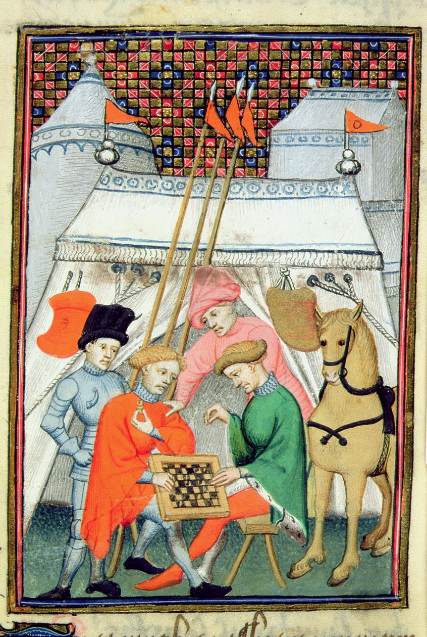 Harley 4431 f.133 Ulysses satranç oynuyor, Paris kopyası, c.1410-15 (parşömen) by French School