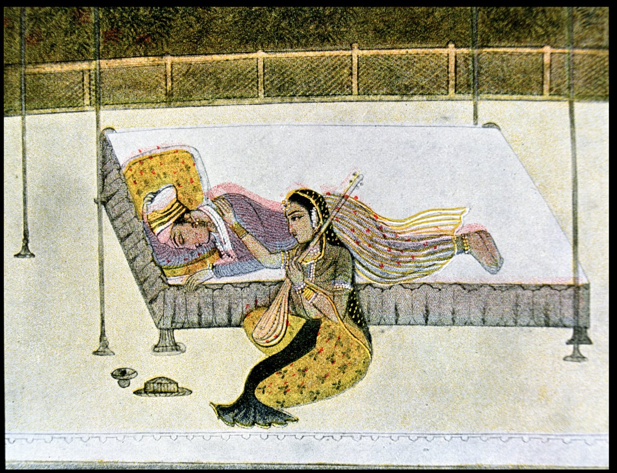 O müziksiz bir hiçtir, Binbir Gece Masalları için illüstrasyon, 1895 (renkli gravür) by French School