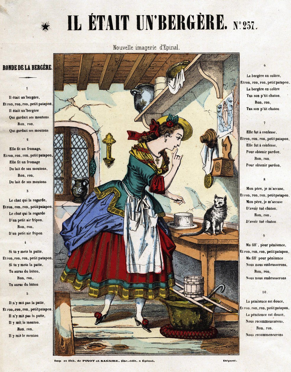 O bir çobandı. çocuk şarkısı. 19. yüzyıldan Epinal resmi. by French School