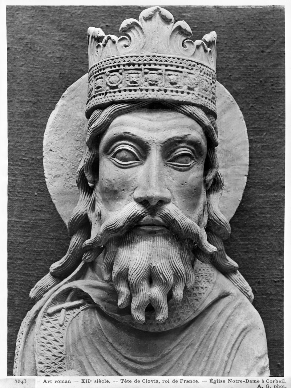 Clovis I Başkanı, Corbeil Notre-Dame Kilisesi'nden (alçı sıva) (detay) (ayrıca bkz. 383111, 383112) by French School