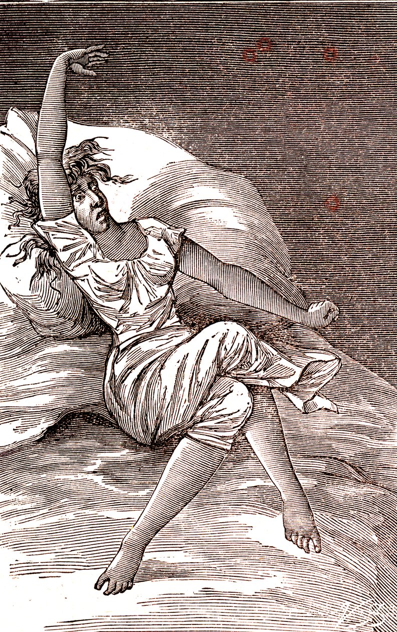 Baş ağrısı, melankoli ve histeri, kaygı. 1887 (gravür) by French School