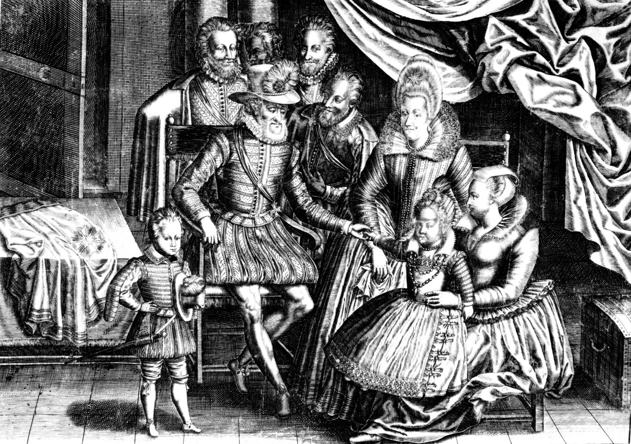 Henri IV (1553-1610) Fransa Kralı, Ailesi ve Konsey Üyeleri ile by French School