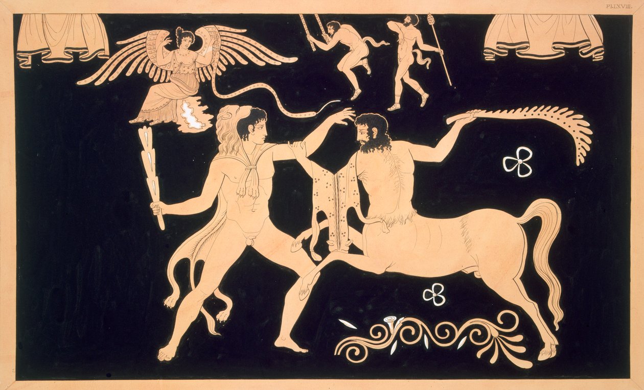 Herkül, centaur Chiron ile savaşta, 1808-10 yayınlandı by French School