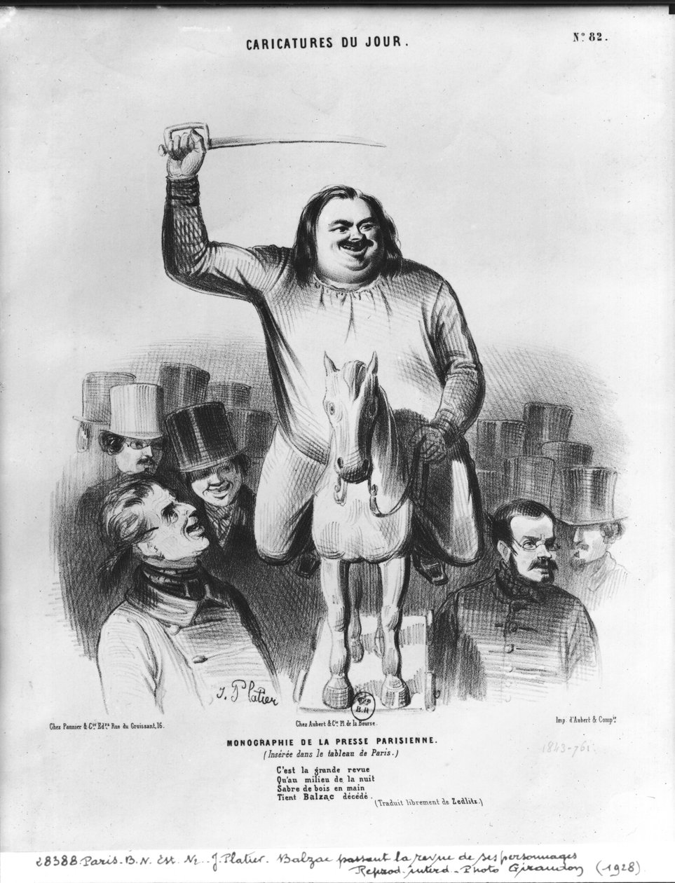 Honore de Balzac (1799-1850) passing in review his characters   by French School