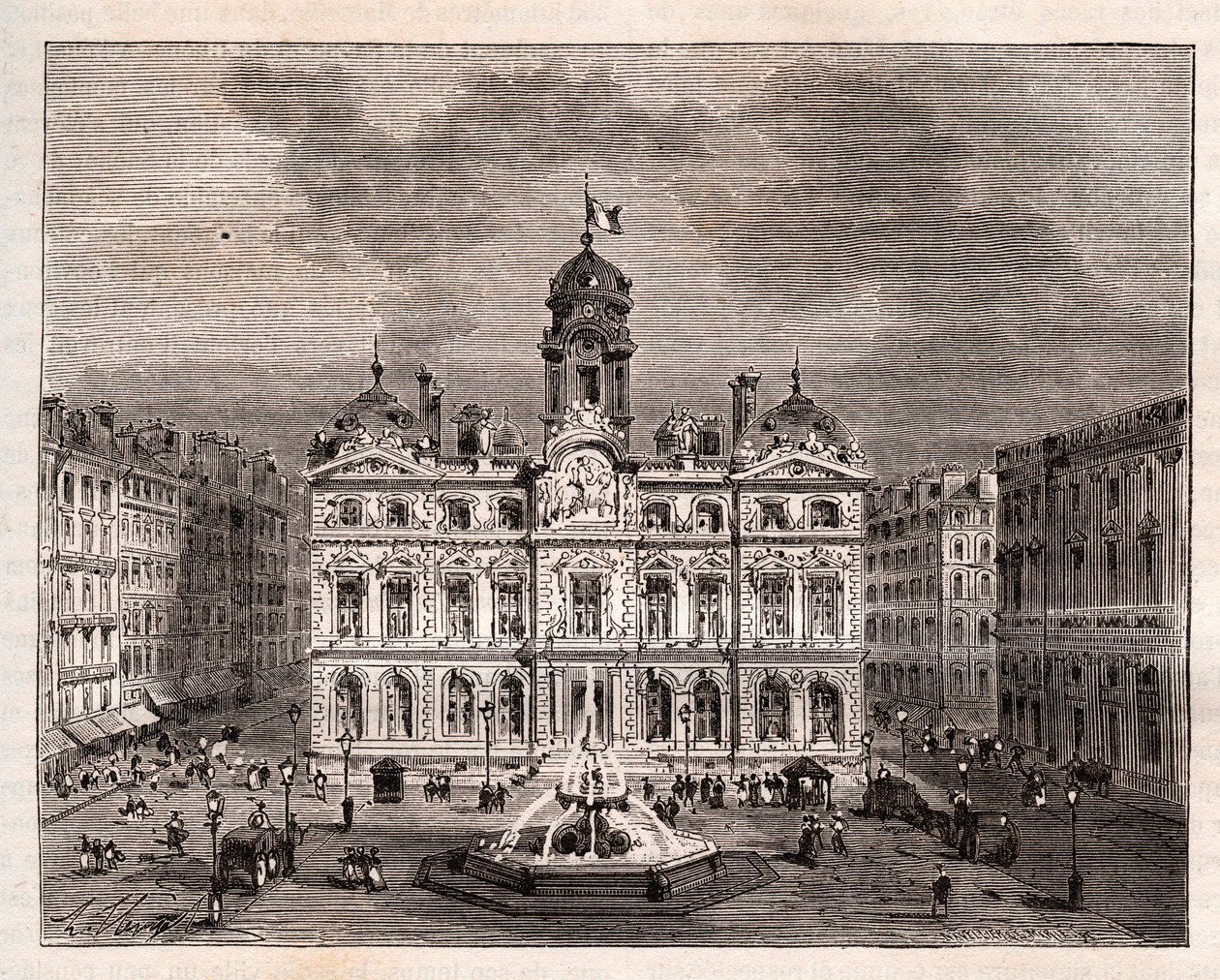 Hotel de Ville de Lyon - - VA Malt-Brown tarafından “” La France illustree: coğrafya, tarih, istatistiksel yönetim””deki gravür. 1884 by French School
