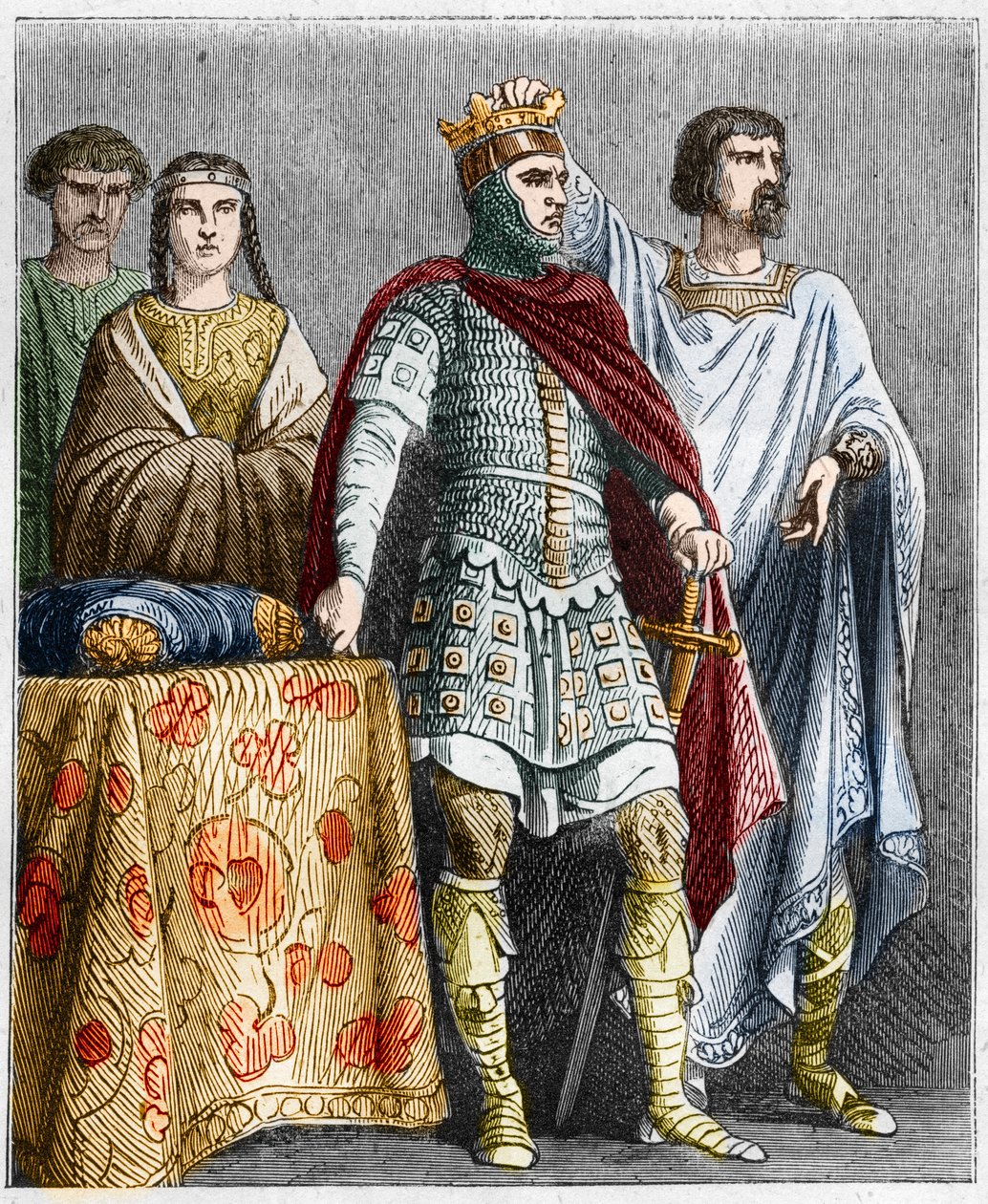 Büyük Hugues (897-956), Burgonya Kralı Raoul veya Rodolphe'yi (890 - 936 dolaylarında), Burgonya Dükü ve Fransa Kralı'nı taçlandırıyor. Paul Lehugeur'un "" Histoire De France En Cent Resimlerinde Gravür "" 1891 by French School