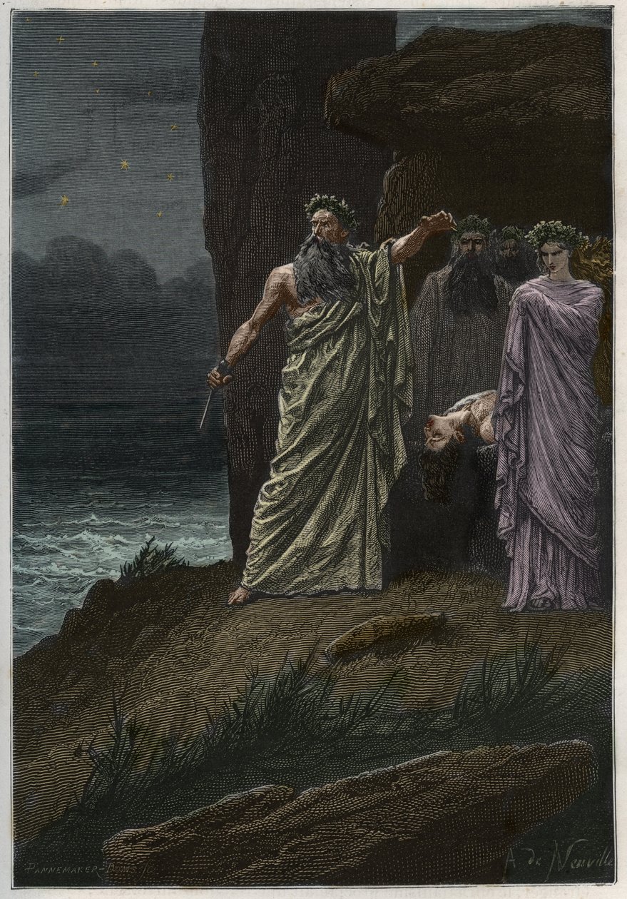 Alphonse de Neuville'den sonra druid tarafından insan kurban edilmesi - İnsan kurbanları sunan Druidler - “Fransa'nın torunlarıma anlattığı tarihi” den gravür - Francois Guizot tarafından - 1872-1876 by French School