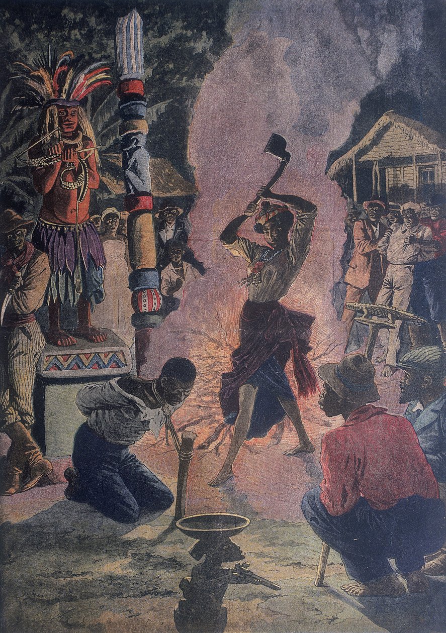 Voodoo töreni sırasında insan kurbanı, La Fayette, Louisiana, A.B.D. by French School