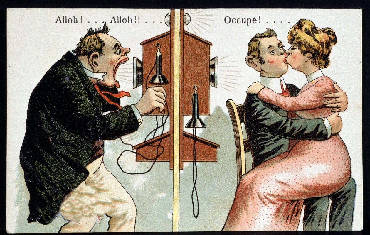 Telefondaki esprili kartpostal, deb. 20. yüzyıl. by French School