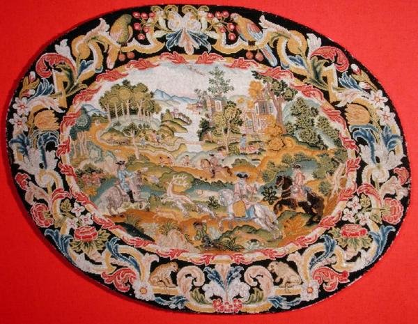Av sahnesi, c.1710-35 (tuval üzerine nakış) by French School