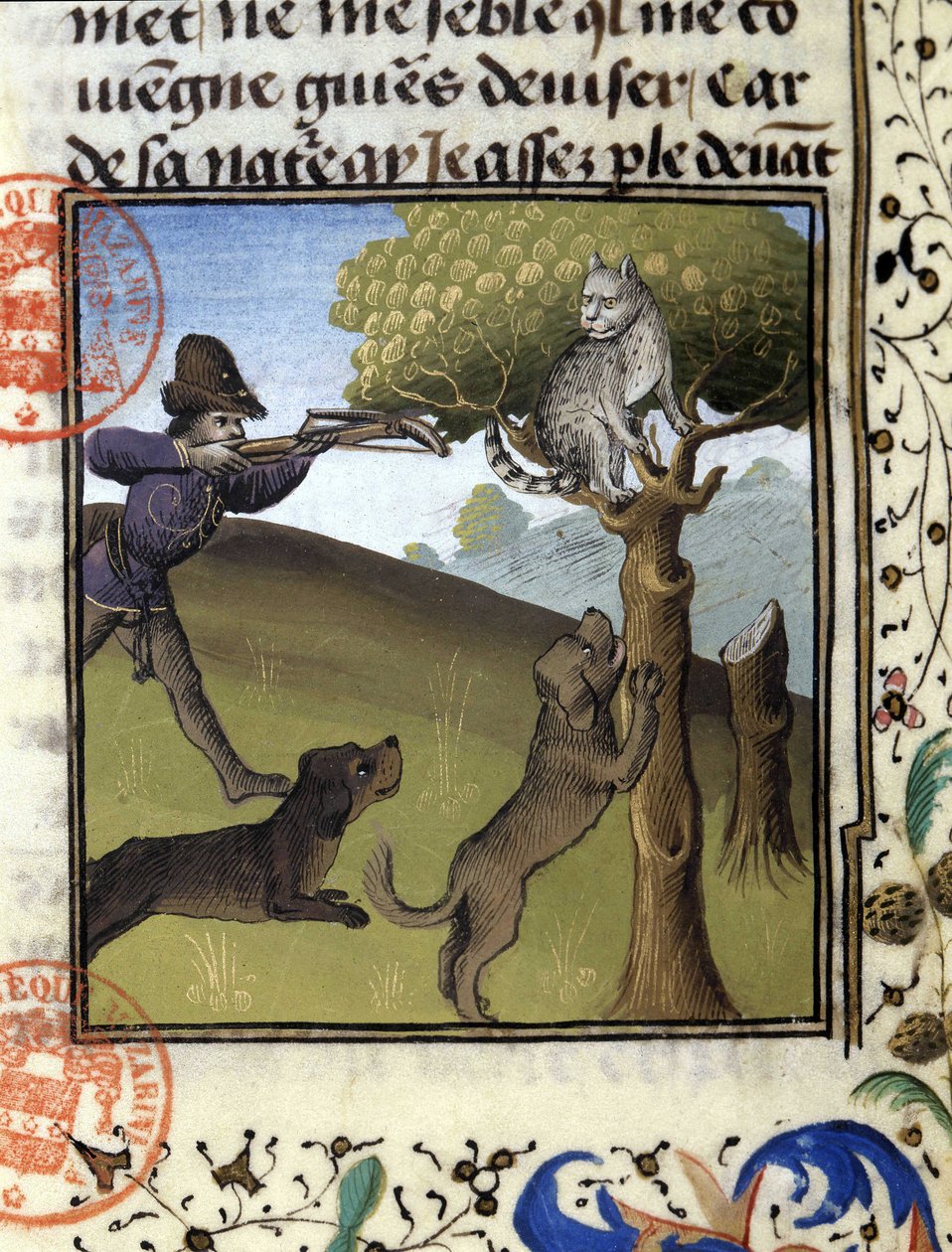 Vaşaklı av sahnesi - “” Gaston Phoebus, Count of Foix, Lord of Béarn” tarafından yazılan Av Kitabı”nda by French School