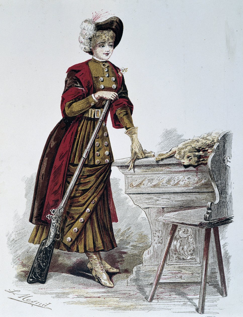 Avcılık, kadın - “La Nouvelle Mode” da, Eylül 1898. by French School