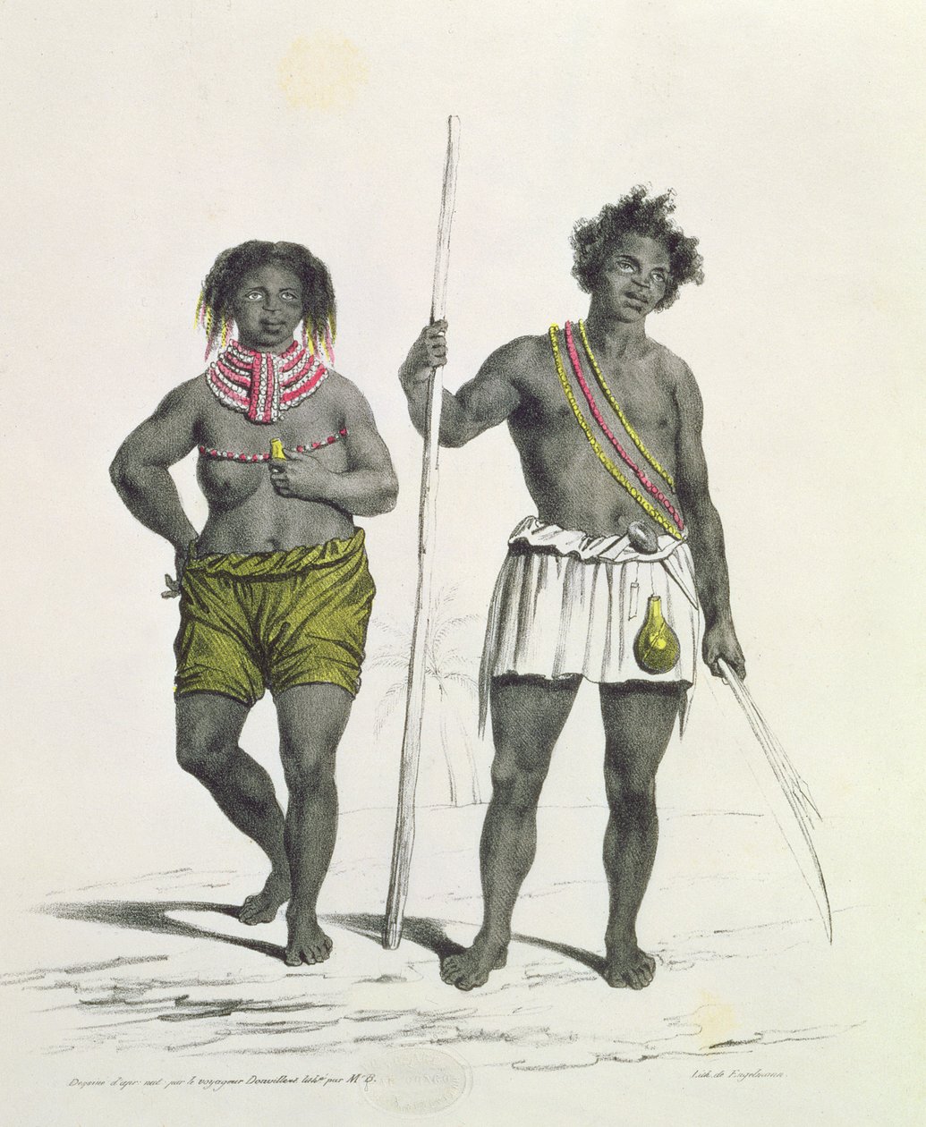 Godefroy Engelmann (1788-1839) tarafından oyulmuş Angola, Benguela Krallığı'ndan putperest siyah by French School