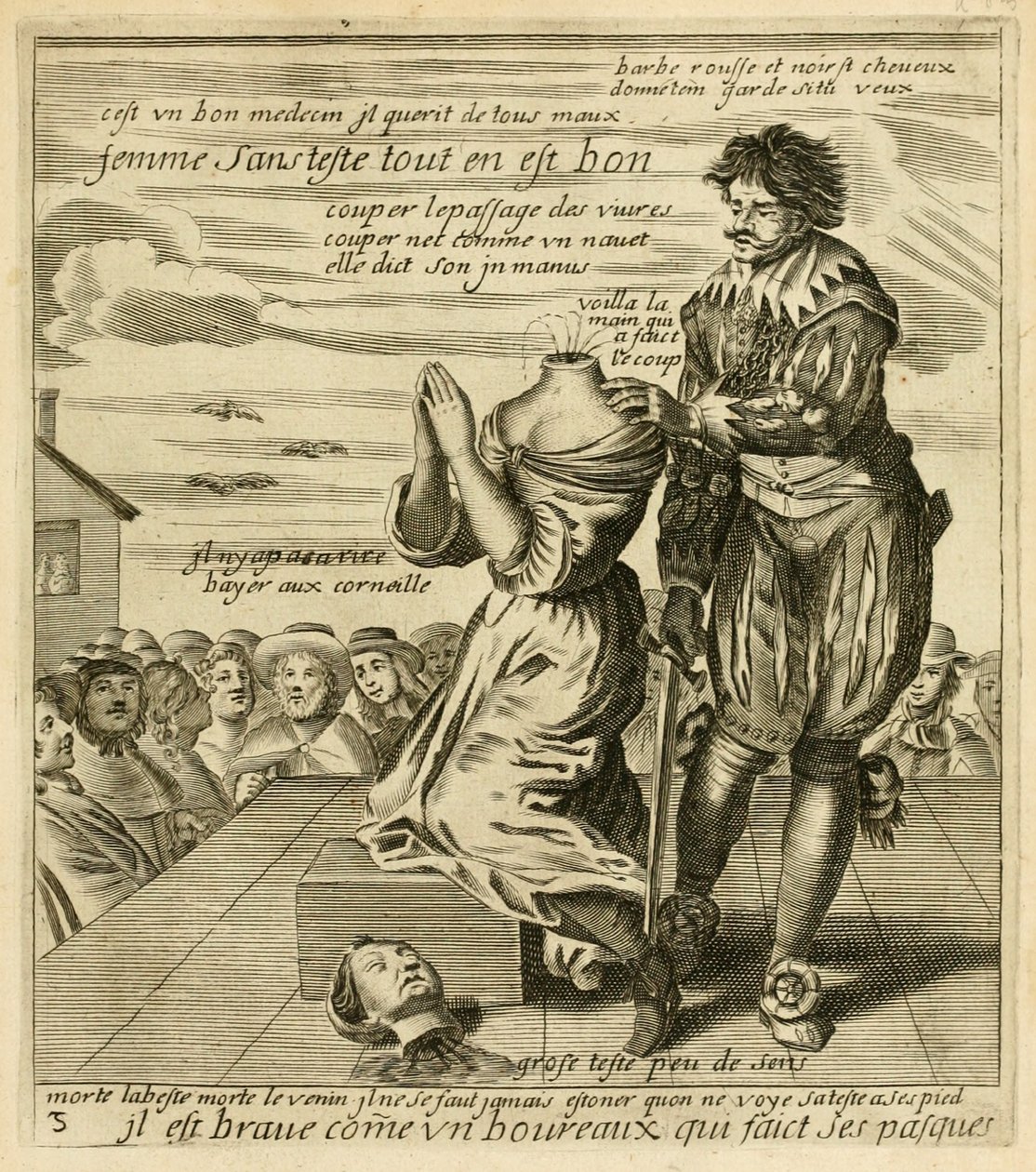 Jacques Lagniet, c.1657-63 (gravür) 'Üç kitaba bölünmüş en ünlü atasözleri koleksiyonu'ndan 'Pasques yapan bir cellat kadar cesur' by French School