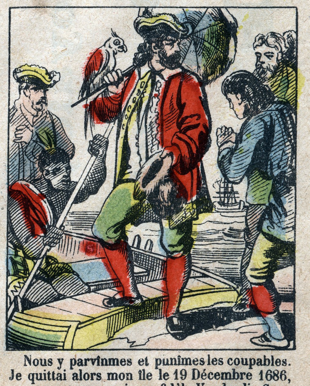 Daniel Defoe (De foe) Kitabı için İllüstrasyon “” Robinson Crusoe””. 19. yüzyılın sonundan epinal görüntüleme. by French School
